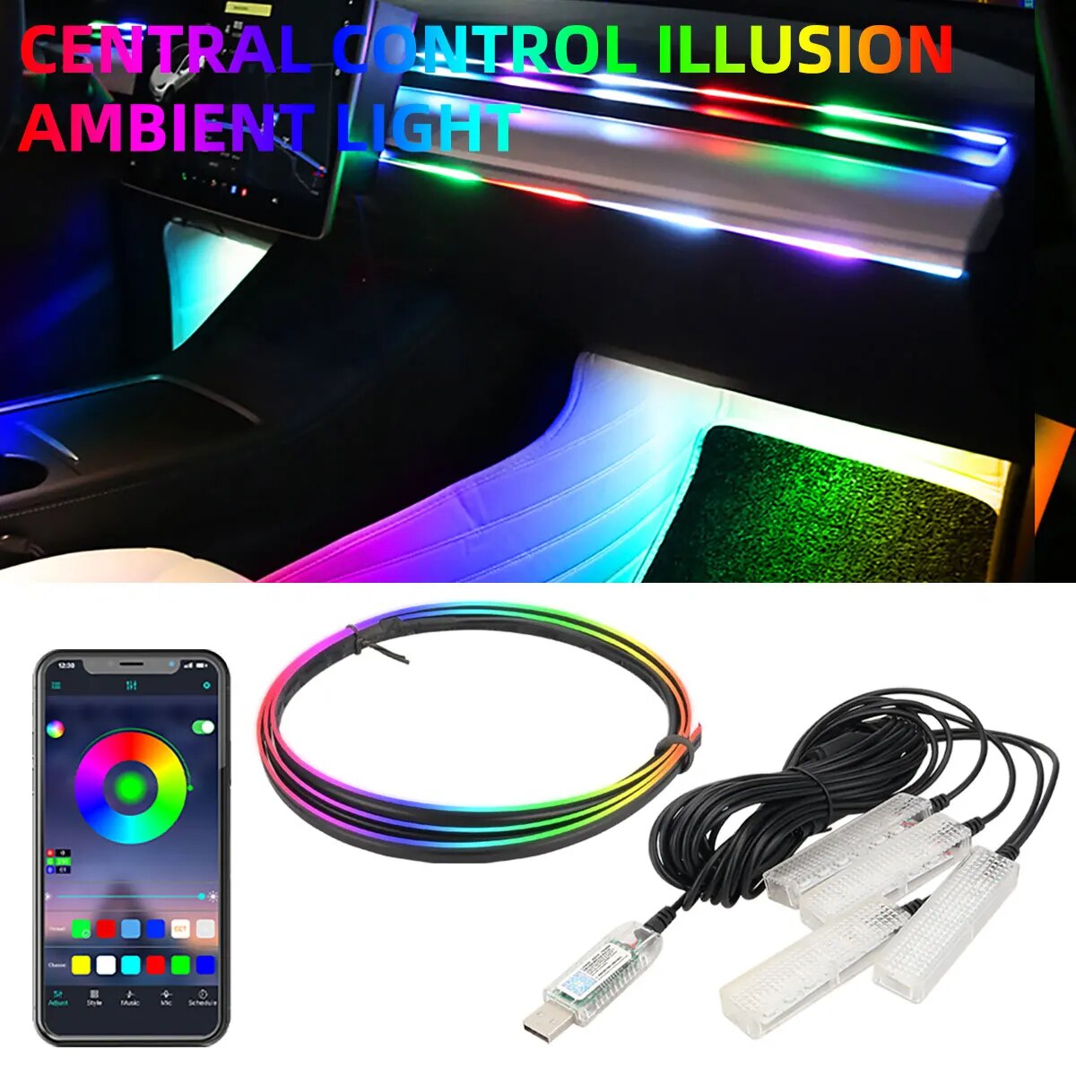 4 IN 1 6 IN 1 Symphony Car LED - Led Ambient Interior Car Lights App Control review and price
